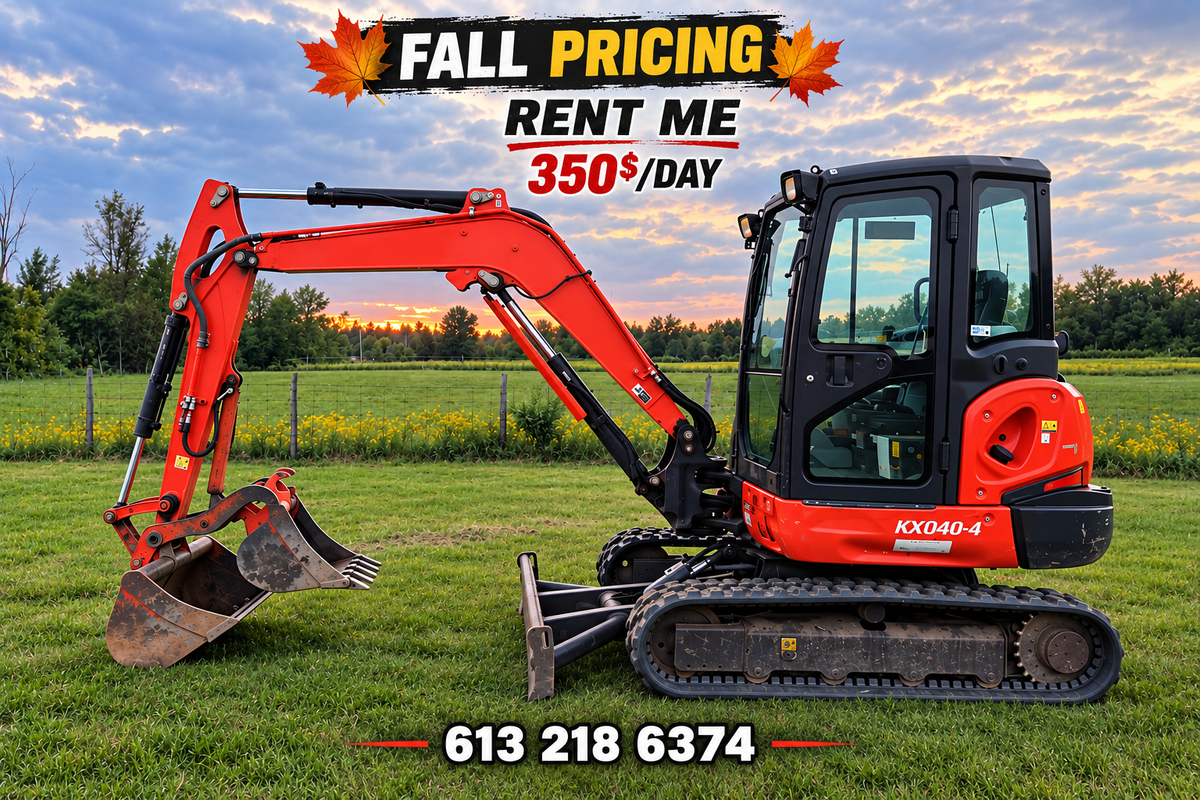 2020 Kubota KX040-4 Mini Excavator Rental – 4-Ton Class (With Thumb/Blade)